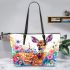 Beautiful deer with colorful flowers and leaves leather totee bag