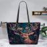 Beautiful deer with colorful flowers on its antlers leather totee bag