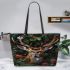 Beautiful deer with flowers and leaves in the jungle leather totee bag