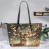 Beautiful deer with white flowers on its antlers leather totee bag