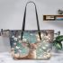 Beautiful deer with white flowers on its antlers leather totee bag