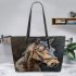 Beautiful dressage horse painted with pastel chalk leather tote bag