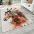 Beautiful elegant horse with native american feather headdress area rugs carpet