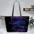 Beautiful glowing dragonflies leather tote bag