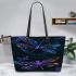 Beautiful glowing dragonflies leather tote bag