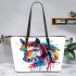 Beautiful horse with head feathers leather tote bag