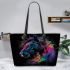 Beautiful horse with rainbow colors leather tote bag