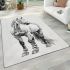 Beautiful lineart watercolor illustration of an elegant horse area rugs carpet