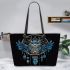 Beautiful owl with dreamcatcher feathers leather tote bag