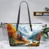 Beautiful painting of an deer in the mountains leather totee bag