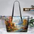 Beautiful painting of an deer in the mountains leather totee bag