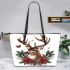 Beautiful realistic deer with flowers and christmas elements leather totee bag