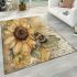 Beautiful vintage illustration of a bumblebee on sunflowers area rugs carpet