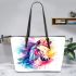 Beautiful watercolor colorful horse leather tote bag