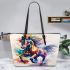 Beautiful watercolor colorful horse leather tote bag