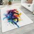 Beautiful watercolor colorful horse area rugs carpet