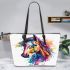 Beautiful watercolor colorful horse leather tote bag