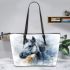 Beautiful watercolor grey horse portrait leather tote bag