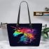 Beautiful watercolor painting of horse head leather tote bag