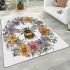 Bee in the center surrounded by flowers area rugs carpet