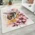 Bee on honeycomb with flowers around area rugs carpet