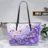 bees flying to musical notes and purple leafs in the summer Leather Tote Bag