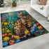 Bengal cat with colorful flowers area rugs carpet