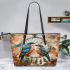 Birds with dream catcher leather tote bag
