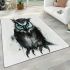 Black and white owl with bright teal eyes area rugs carpet