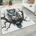 Black and white owl with bright teal eyes area rugs carpet