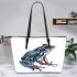 Blue and red frog leaather tote bag