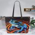 Blue frog with rainbow stripes leaather tote bag