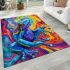 Blue frog with rainbow stripes on his body area rugs carpet