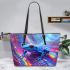 Blue frog with rainbow stripes leaather tote bag