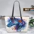 Blue horse painted in watercolor leather tote bag