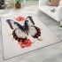 Blue morpho butterfly perched on pink flower area rugs carpet