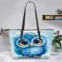 Blue owl cartoon style cute baby blue colors leather tote bag