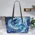 Blue whit dragon anime with dream catcher leather tote bag