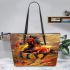 Brown horse galloping in the wind leather tote bag