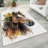 Brown horse with long mane and yellow flowers area rugs carpet