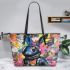 Bunny in astronaut suit in the style of graffiti leather tote bag