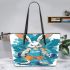 Bunny in sportswear lifting weights leather tote bag