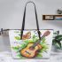 butterflies fly to the guitar and musical notes Leather Tote Bag