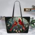 Cardinal birds with dream catcher leather tote bag