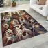 Cartoon comic book style poster of owls drinking coffee and laughing area rugs carpet