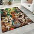 Cartoon comic book style poster of owls drinking coffee and laughing area rugs carpet