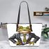 Cartoon frog wearing a white shirt and tie leaather tote bag