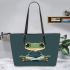 Cartoon frog with big eyes wearing white and brown shoes leaather tote bag