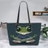 Cartoon frog with big eyes wearing white and brown shoes leaather tote bag