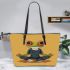 Cartoon frog with big eyes wearing white and brown shoes leaather tote bag